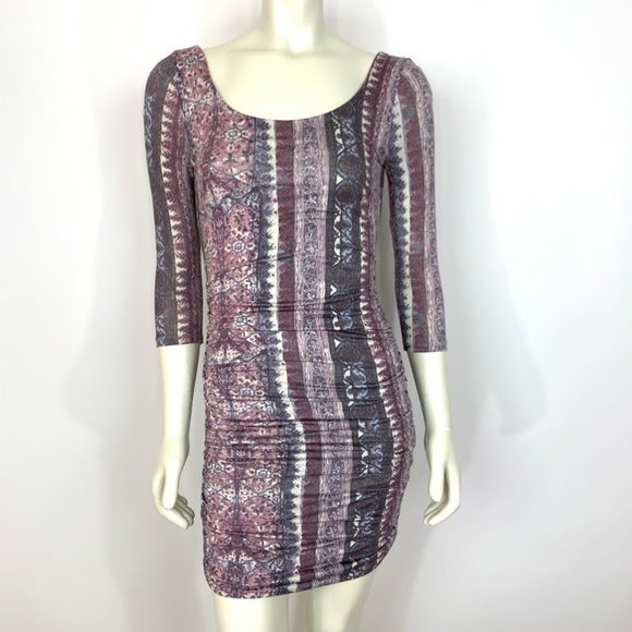 Free People Size XS Jasmine Ruched Cutout Scoop Neck Bodycon Mini Boho Dress - Picture 2 of 8